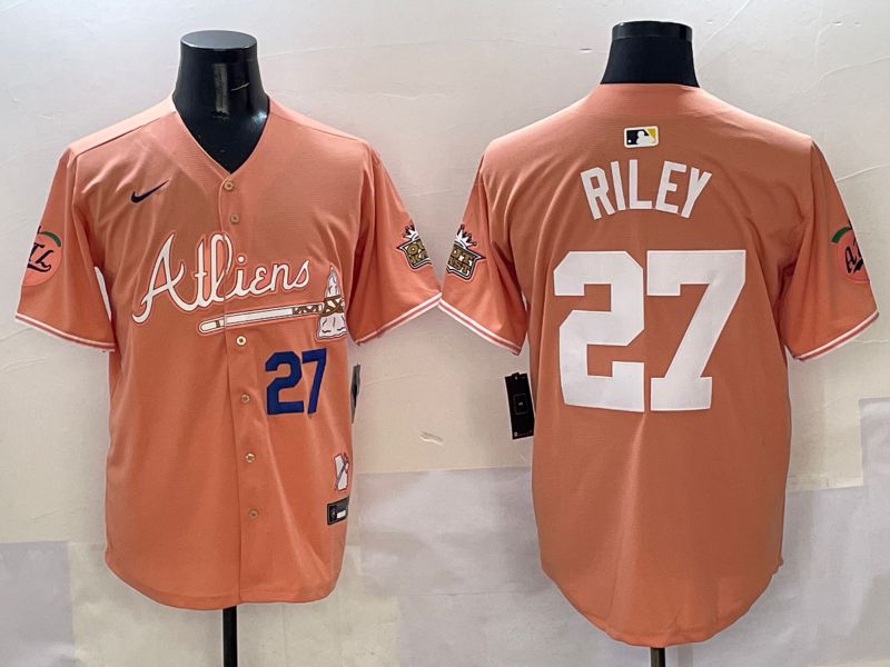 Men Atlanta Braves #27 Riley Orange Five generations Joint Name 2025 Nike MLB Jersey style 3